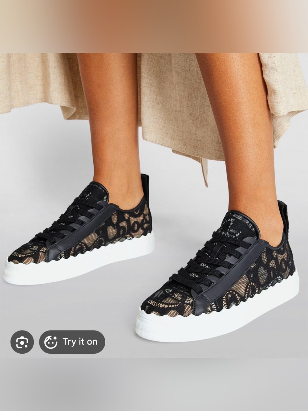 Chloé Black Lace Low-Top Sneakers with White Platform